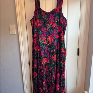 Ava & Viv Black Maxi Dress with Pink & Red Floral Print